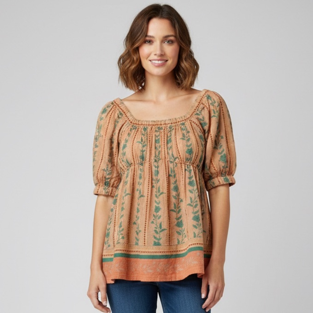 Free People Santorini Printed Tunic Brioche Combo Babydoll Silhoette size xs